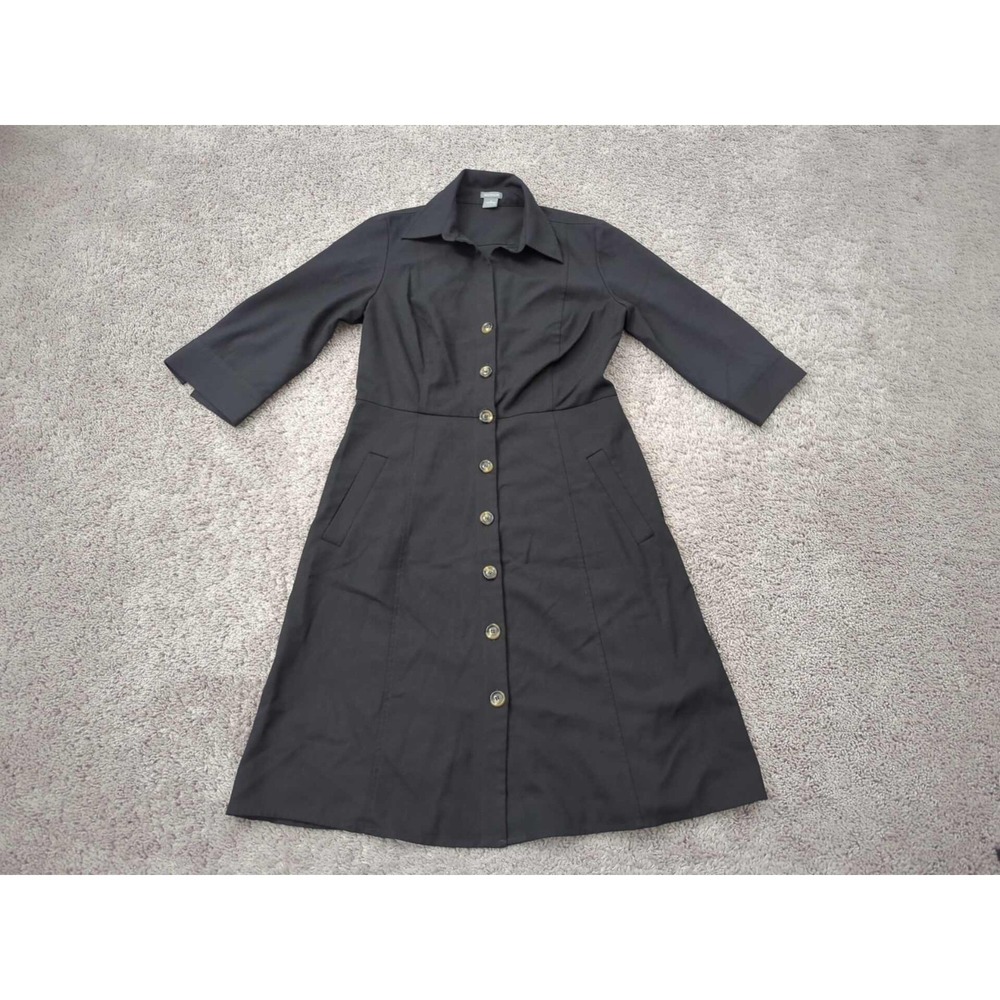 Ann Taylor Shirt Dress‎ Womens 8 Black 3/4 Sleeve A-Line Midi Business Casual